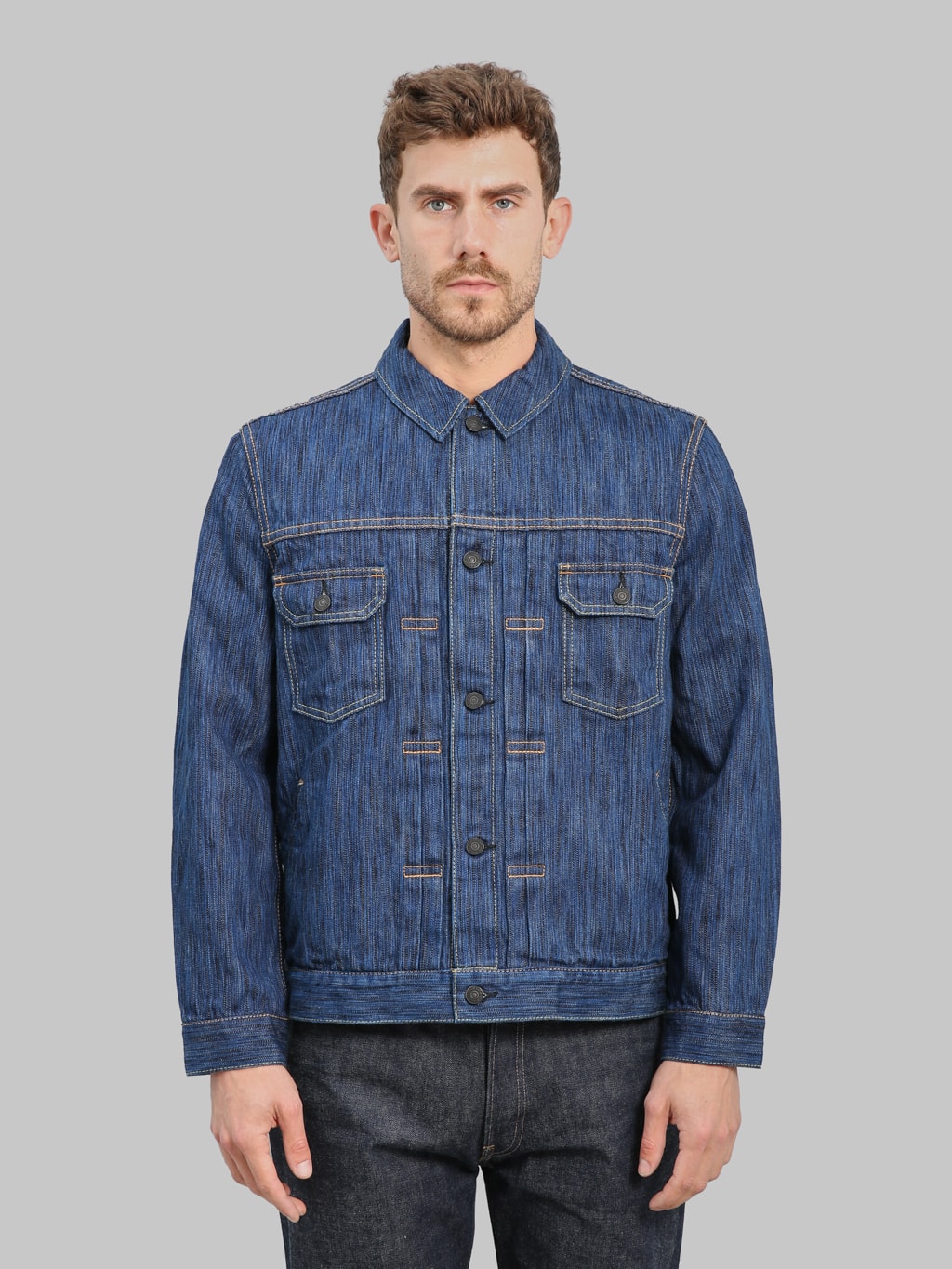 Pure Blue Japan 6225L Waterfall Type 2 Jacket Light Indigo front look