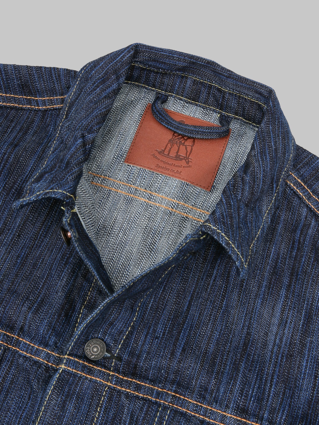 Pure Blue Japan 6226 Waterfall Type 3 Jacket Dark Indigo leather patch