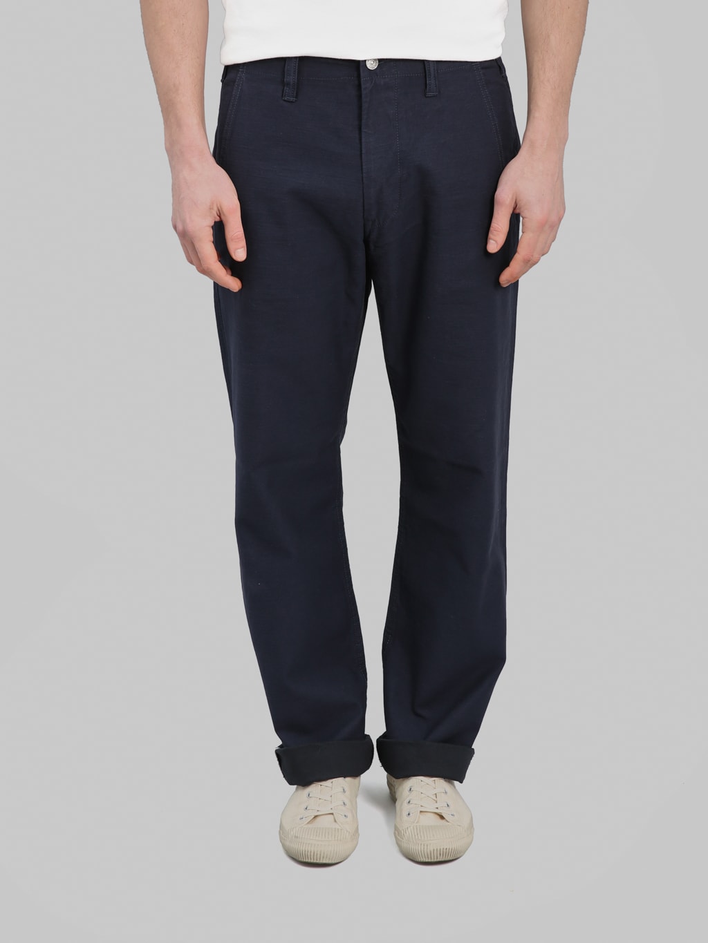 Pure Blue Japan 1185-NV Back Satin Sulfur Yarn Dye Piped Straight Trousers Navy - Redcast Heritage Co.
