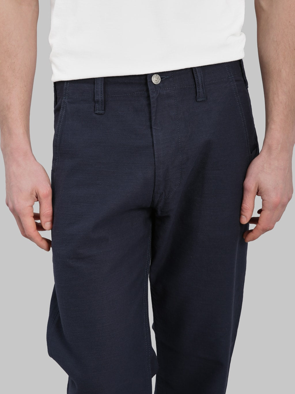 Pure Blue Japan 1185NV Satin Sulfur Dye Piped Straight Trousers Navy inseam