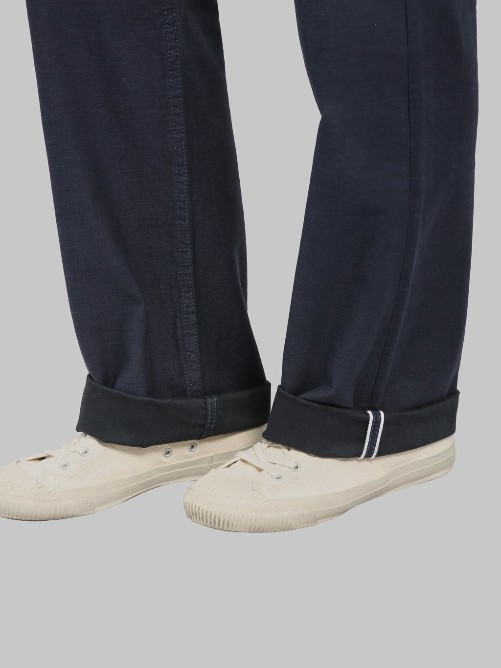 Pure Blue Japan 1185NV Satin Sulfur Dye Piped Straight Trousers Navy selvedge