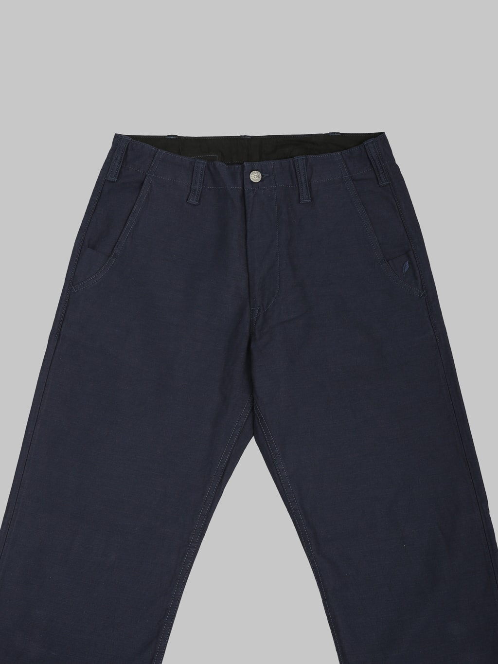 Pure Blue Japan 1185NV Satin Sulfur Dye Piped Straight Trousers Navy waist