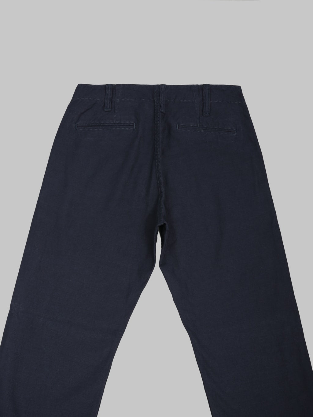 Pure Blue Japan 1185NV Satin Sulfur Dye Piped Straight Trousers Navy pockets