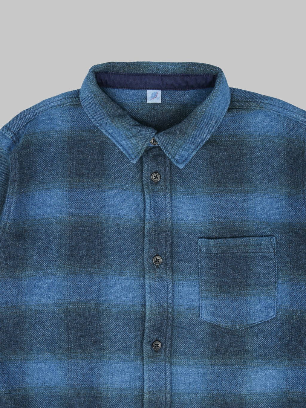 Pure Blue Japan 2235BE Indigo Overdyed Cotton Shirt Beige chest details
