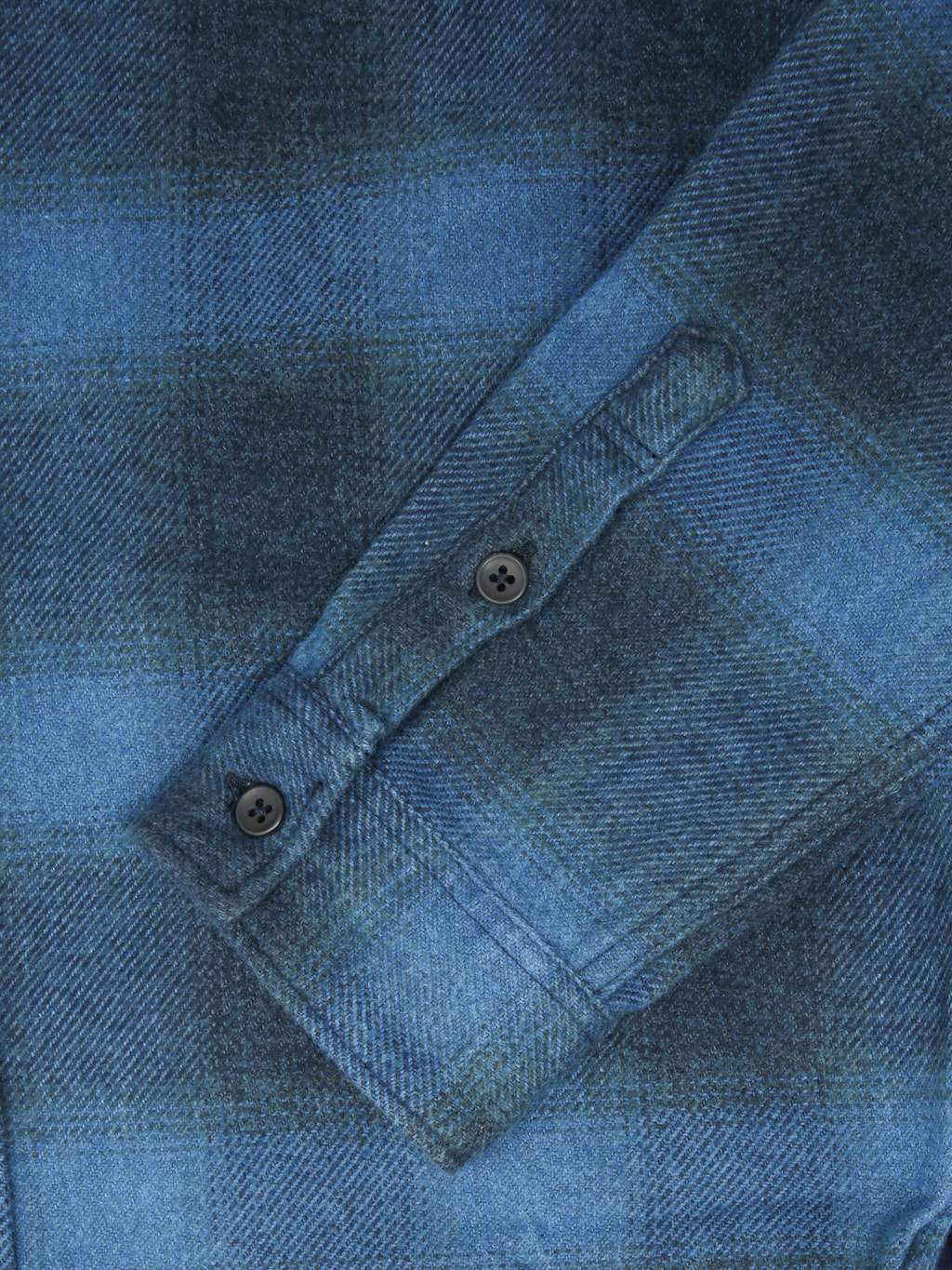 Pure Blue Japan 2235BE Indigo Overdyed Cotton Shirt Beige cuff closeup