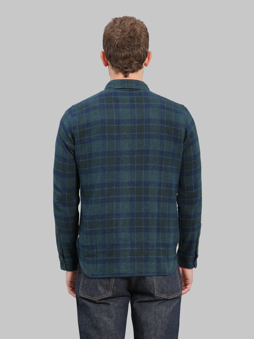 Pure Blue Japan 2235 Indigo Overdyed Check Shirt Brown back look