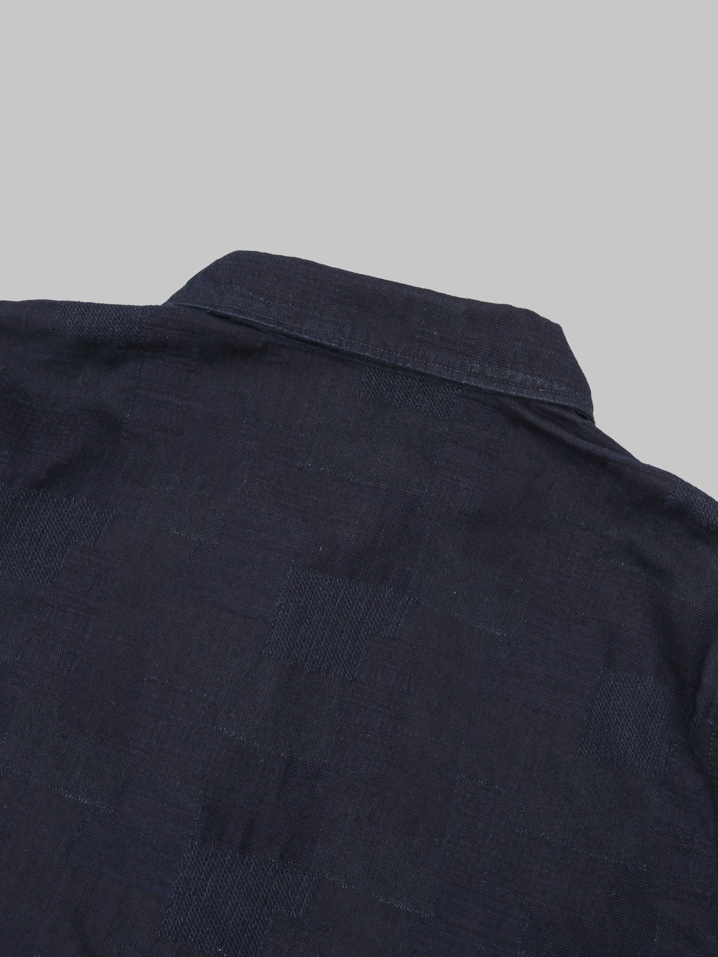 Pure Blue Japan 2239ID Jacquard Boro Patchwork Double Indigo Shirt back collar