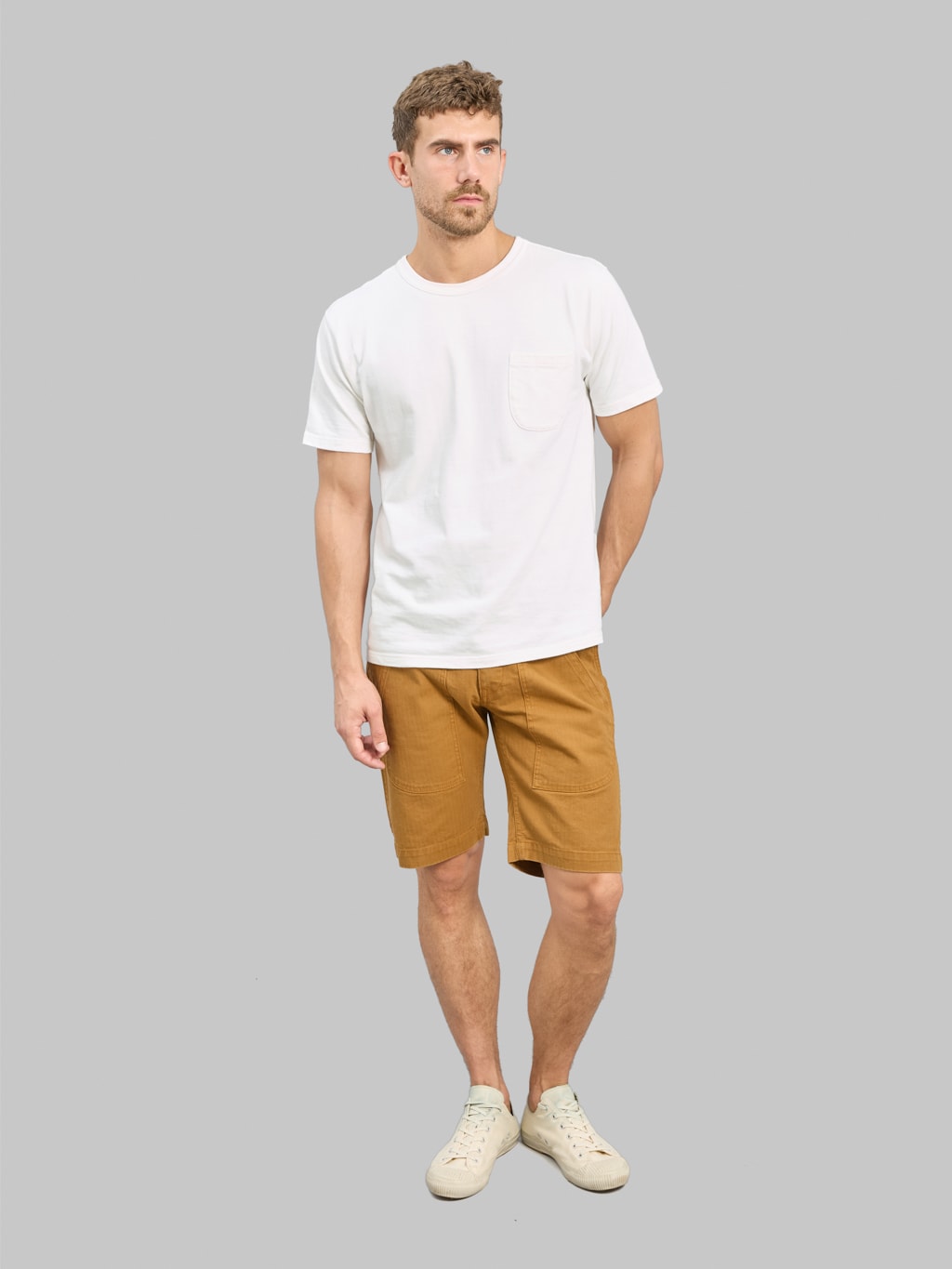 Pure Blue Japan SP-1179-CA Sulfur Dyed Herringbone Work Shorts Camel