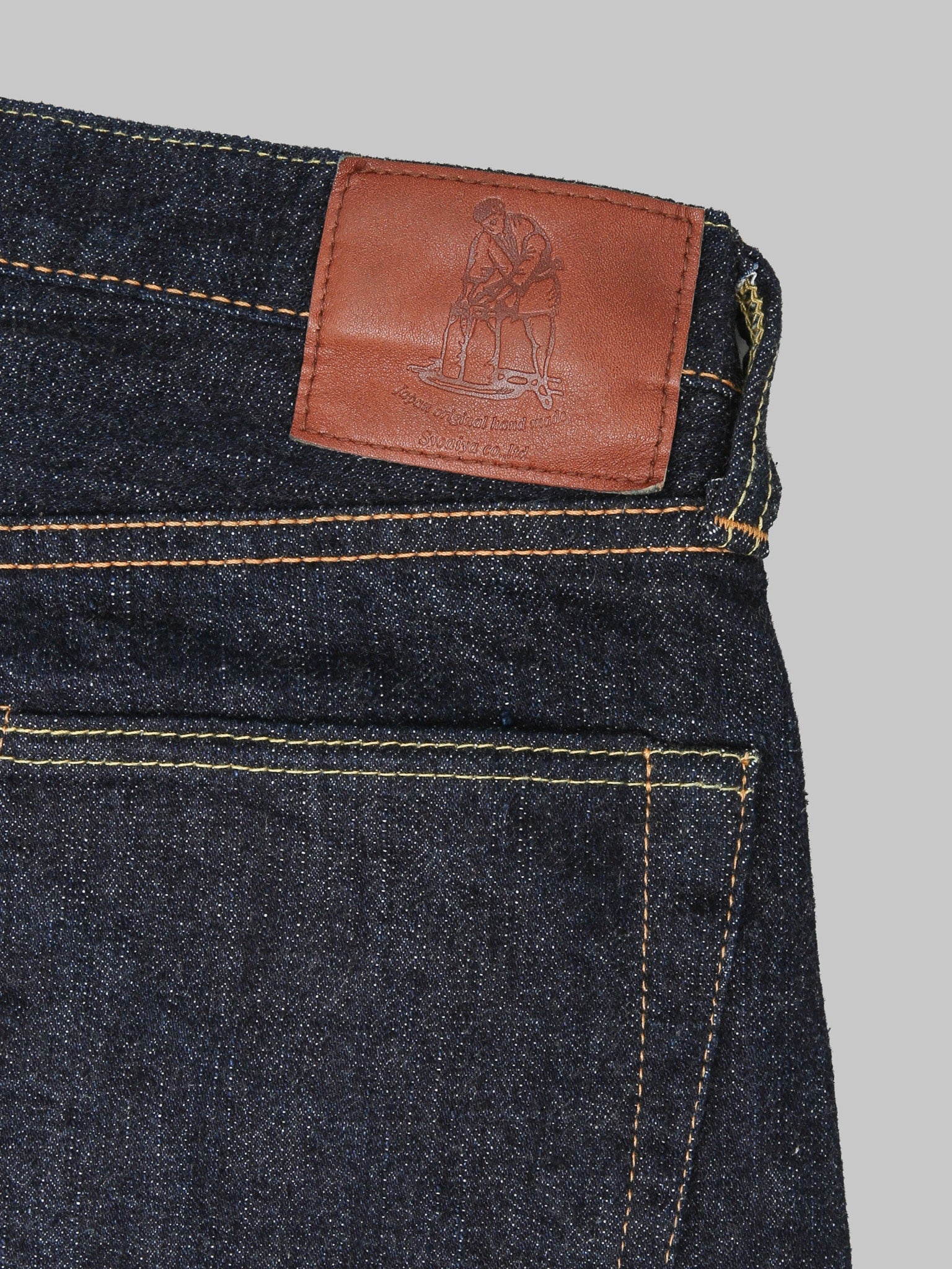 Pure Blue Japan XX002 14oz Pipe Straight Jeans leather patch