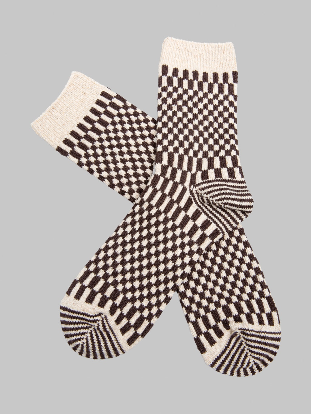 ROTOTO Checkerboard Pattern Socks Brown