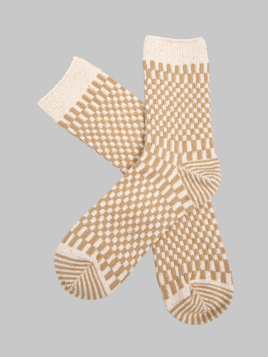 ROTOTO Checkerboard Pattern Socks Khaki
