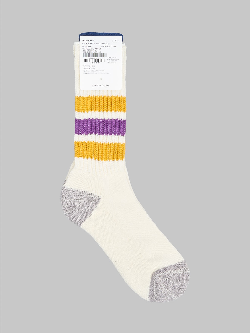 rototo coarse ribbed oldschool crew socks yellow purple label