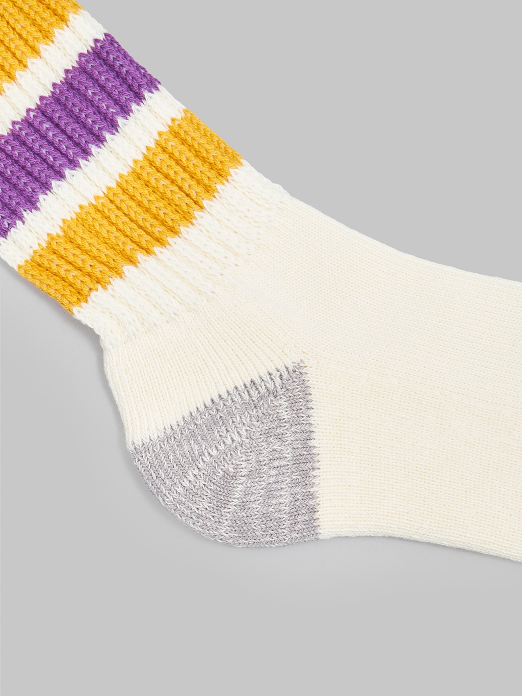 rototo coarse ribbed oldschool crew socks yellow purple grey