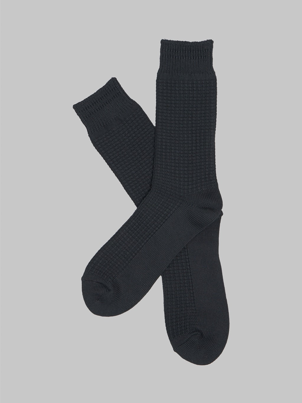 rototo cotton waffle crew socks black japanese