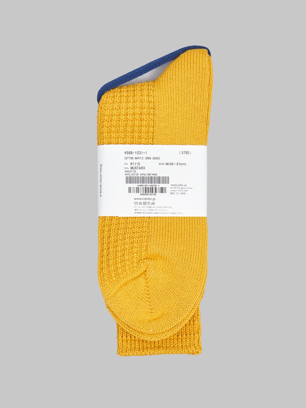 rototo cotton waffle crew socks mustard composition