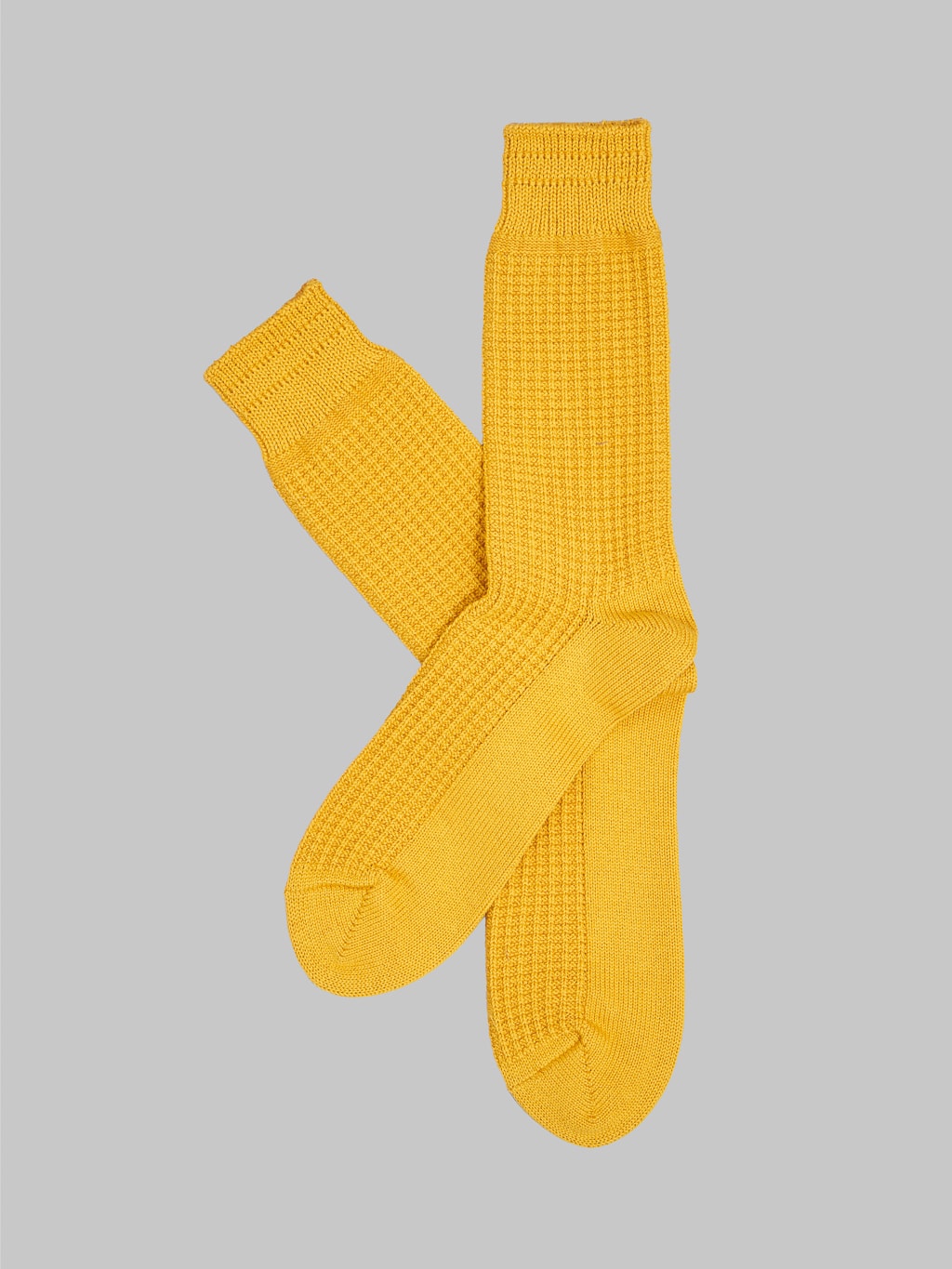 rototo cotton waffle crew socks mustard texture