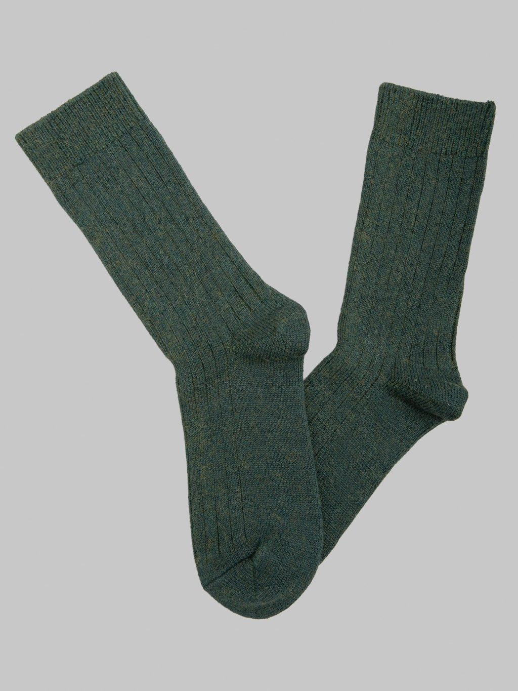 ROTOTO Cotton Wool Ribbed Crew Socks Dark Green