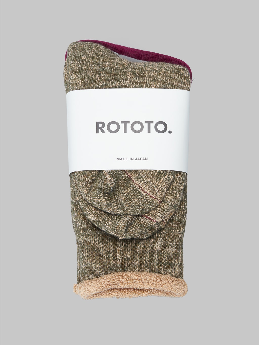 rototo double face crew socks green brown