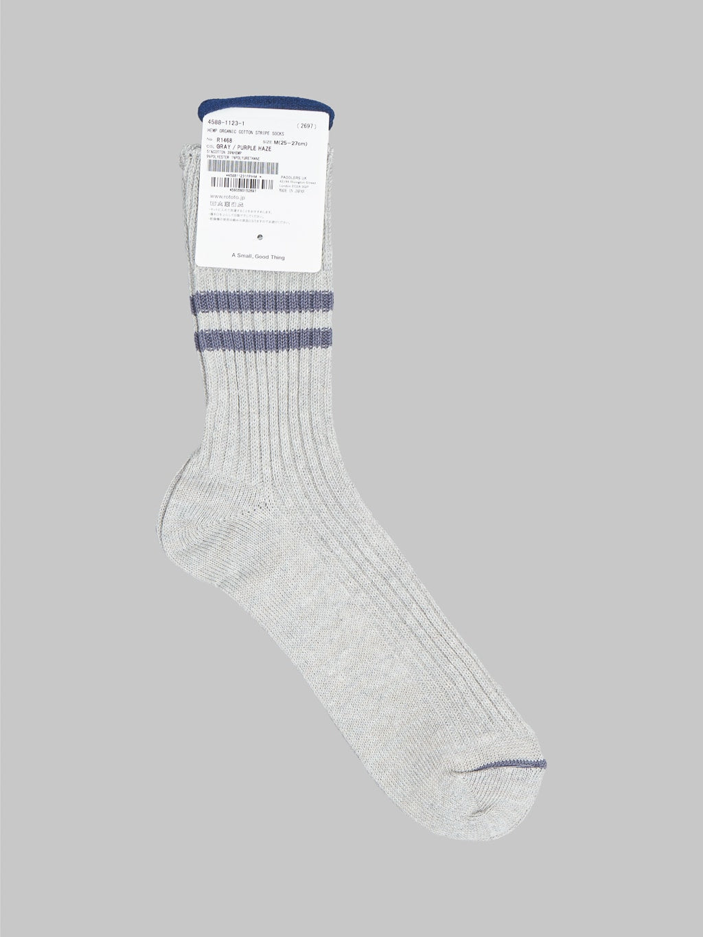 rototo hemp organic cotton stripe socks grey purple label