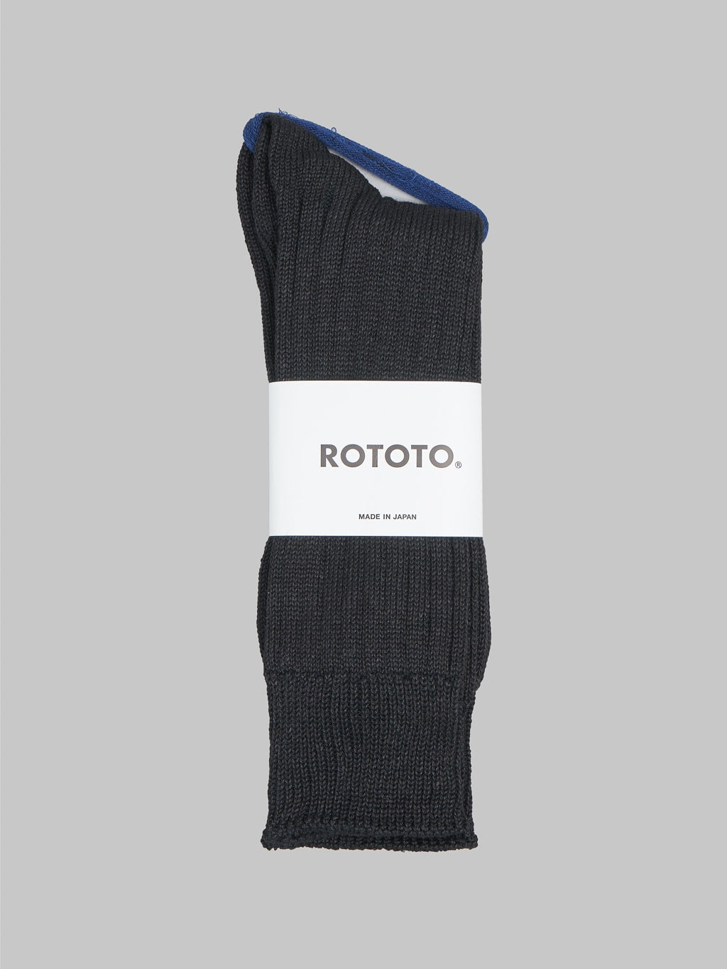 rototo linen cotton ribbed crew socks black