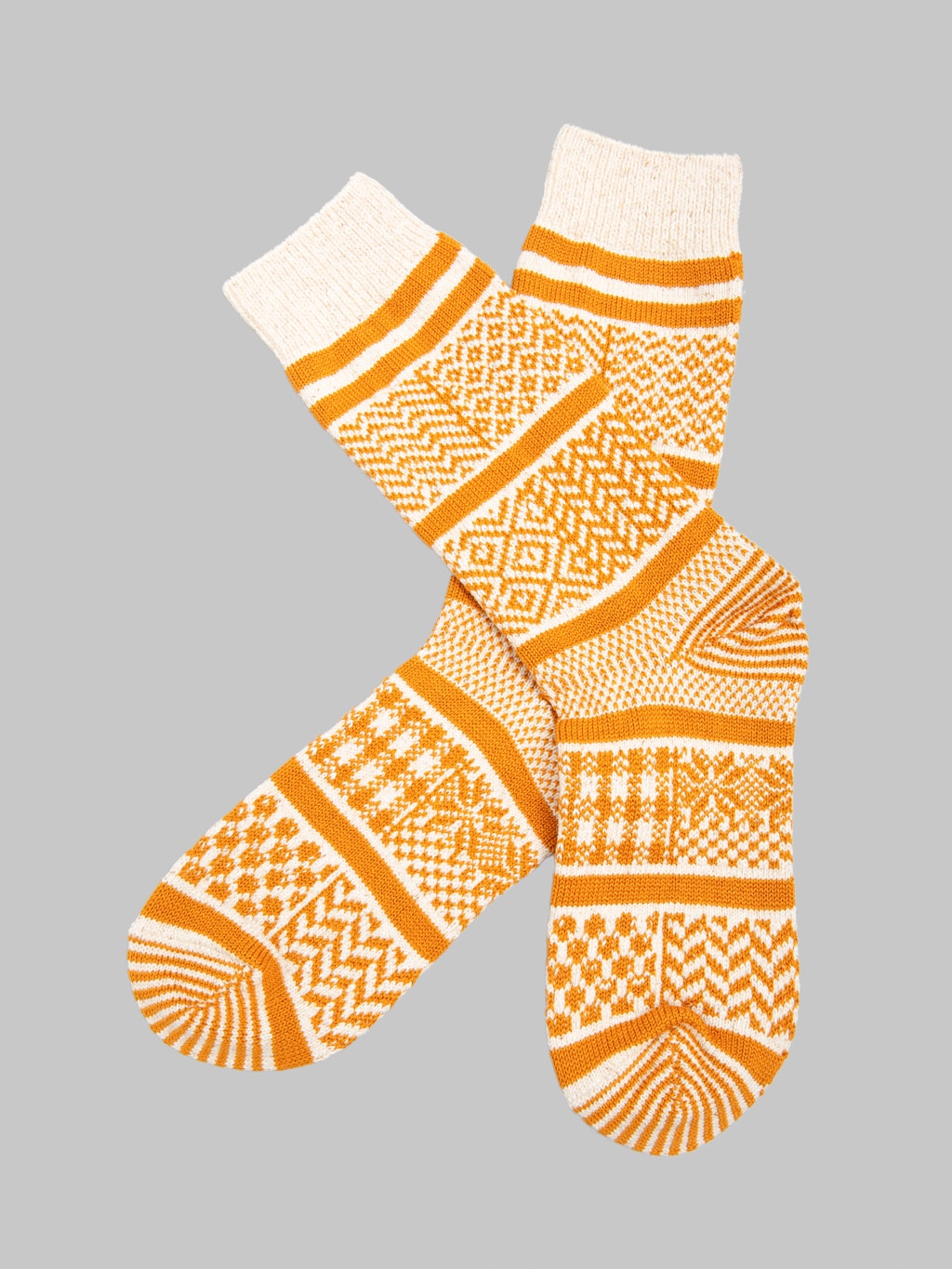 ROTOTO Multi Jacquard Crew Socks Ivory/Gold