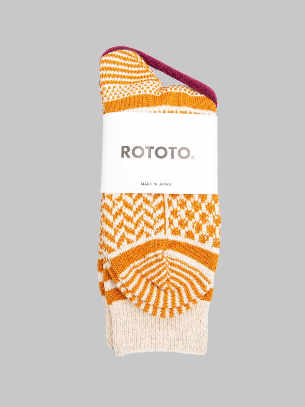 ROTOTO Multi Jacquard Crew Socks Ivory/Gold