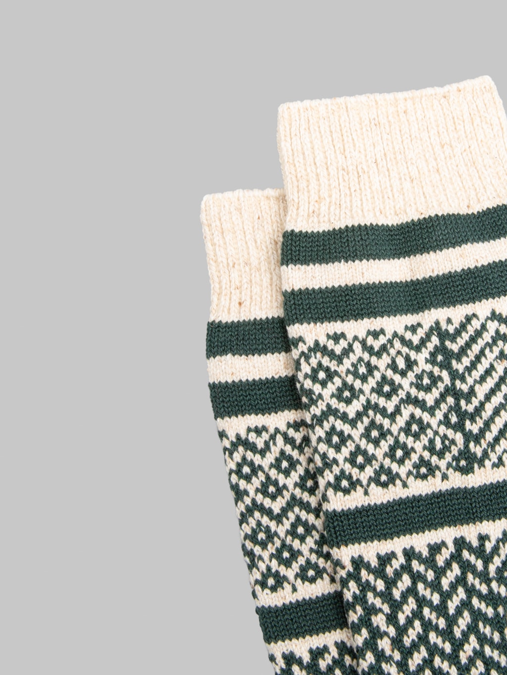 ROTOTO Multi Jacquard Crew Socks Ivory/Dark Green