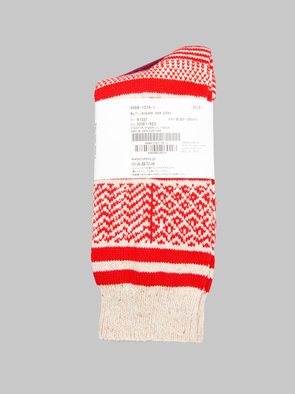 ROTOTO Multi Jacquard Crew Socks Ivory/Red