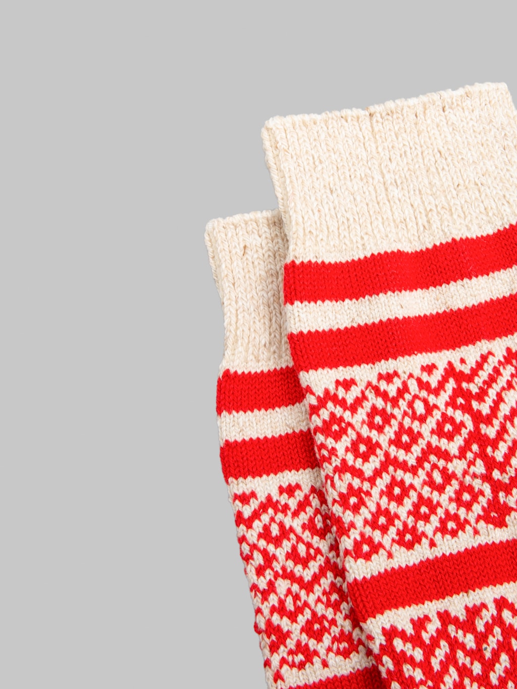 ROTOTO Multi Jacquard Crew Socks Ivory/Red