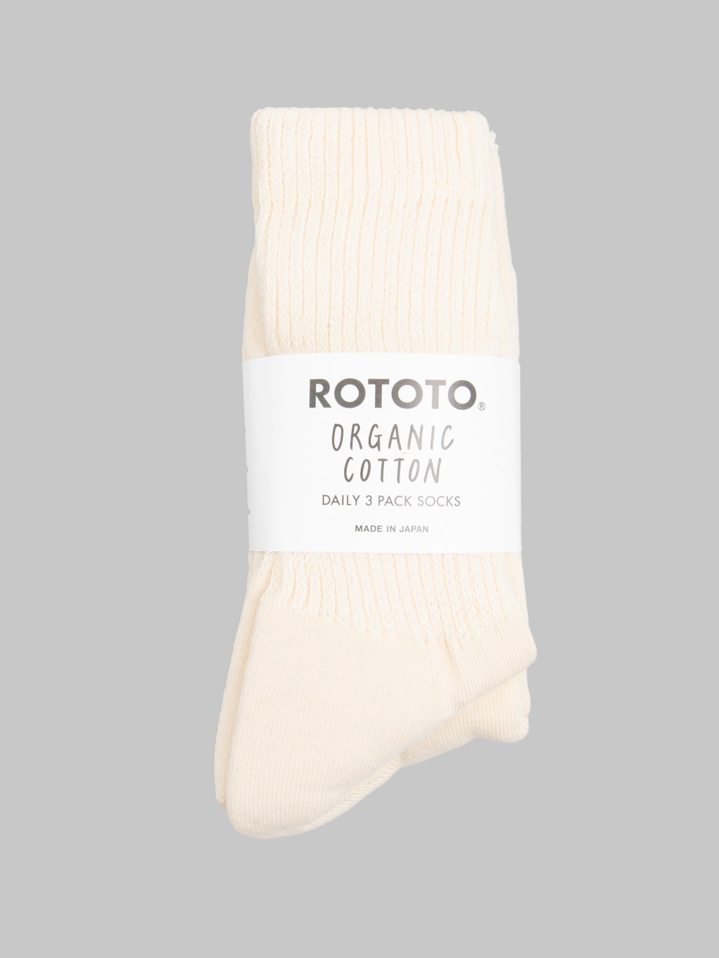 ROTOTO Organic Cotton Daily 3 Pack Ribbed Crew Socks Ecru