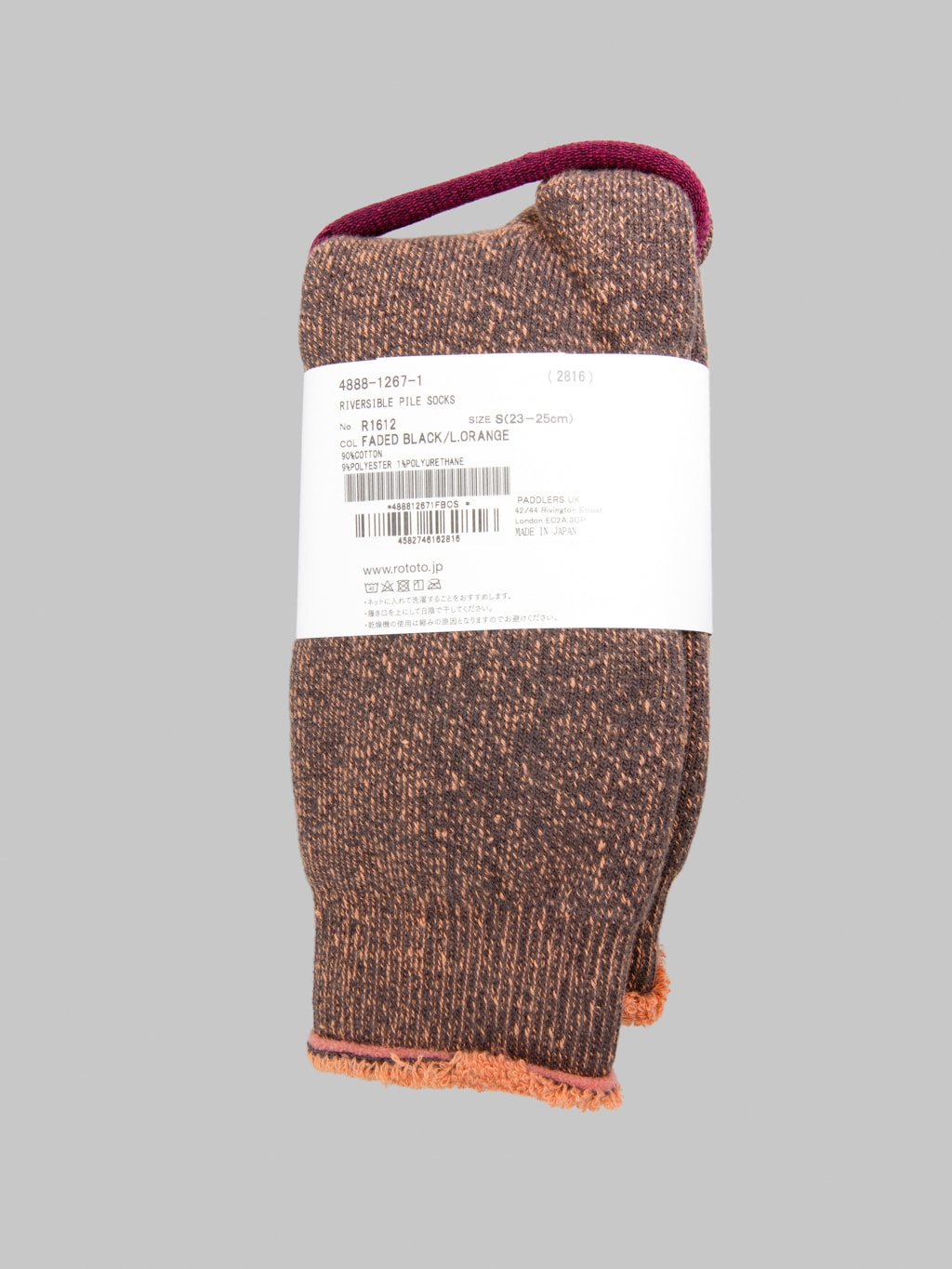 ROTOTO Reversible Pile Socks Faded Black/Light Orange