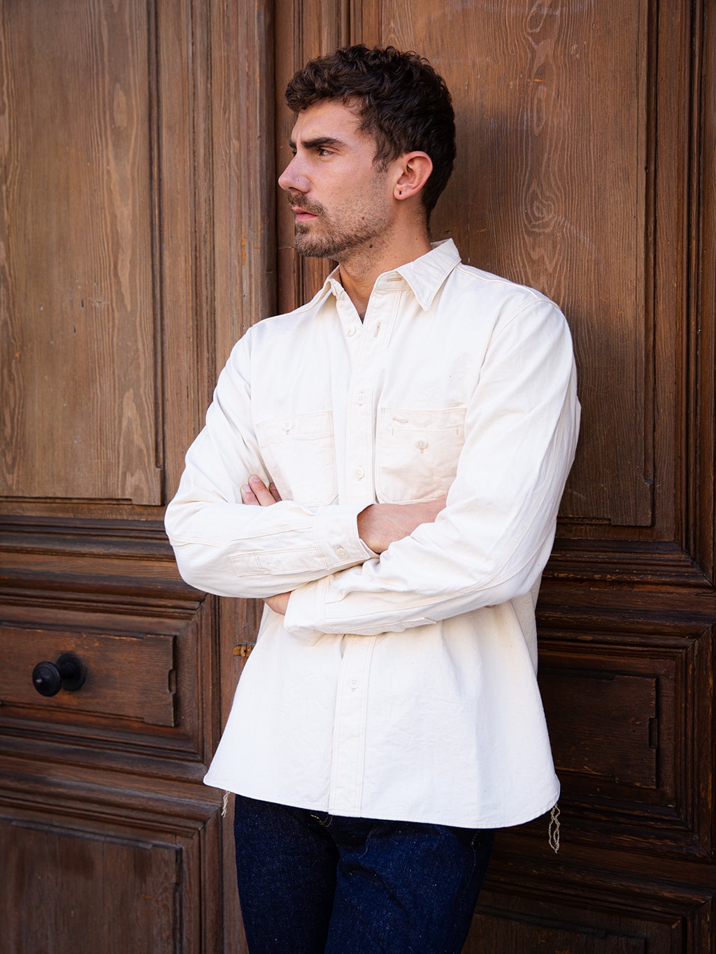 Samurai Jeans SJCBS25W Rain Selvedge Chambray Work Shirt Ecru