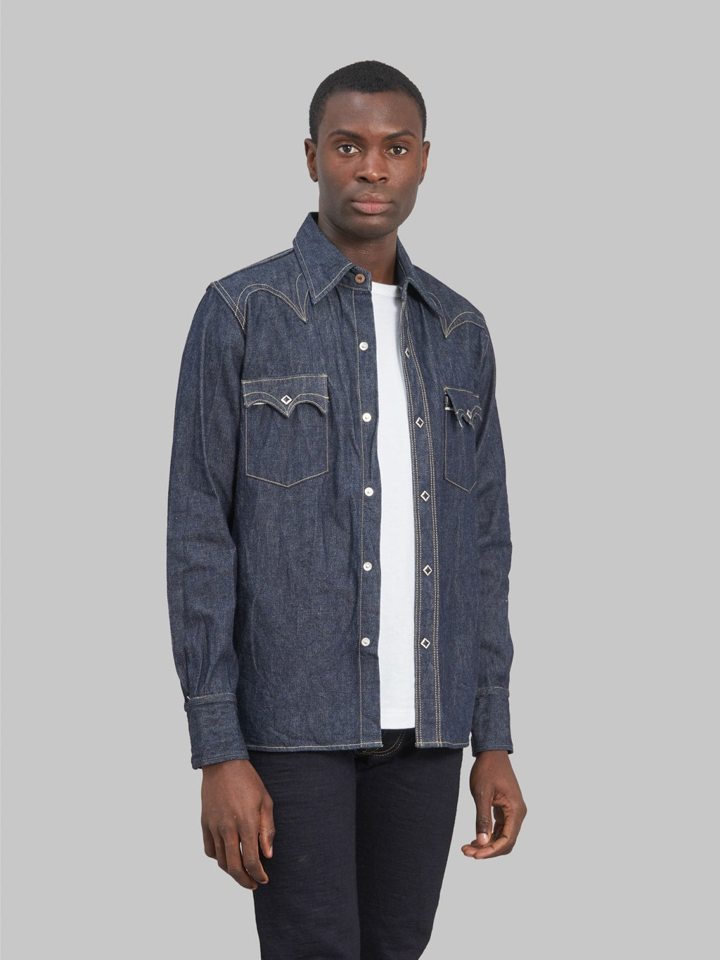 samurai jeans 10oz serubitchi selvedge denim kamome western shirt opened