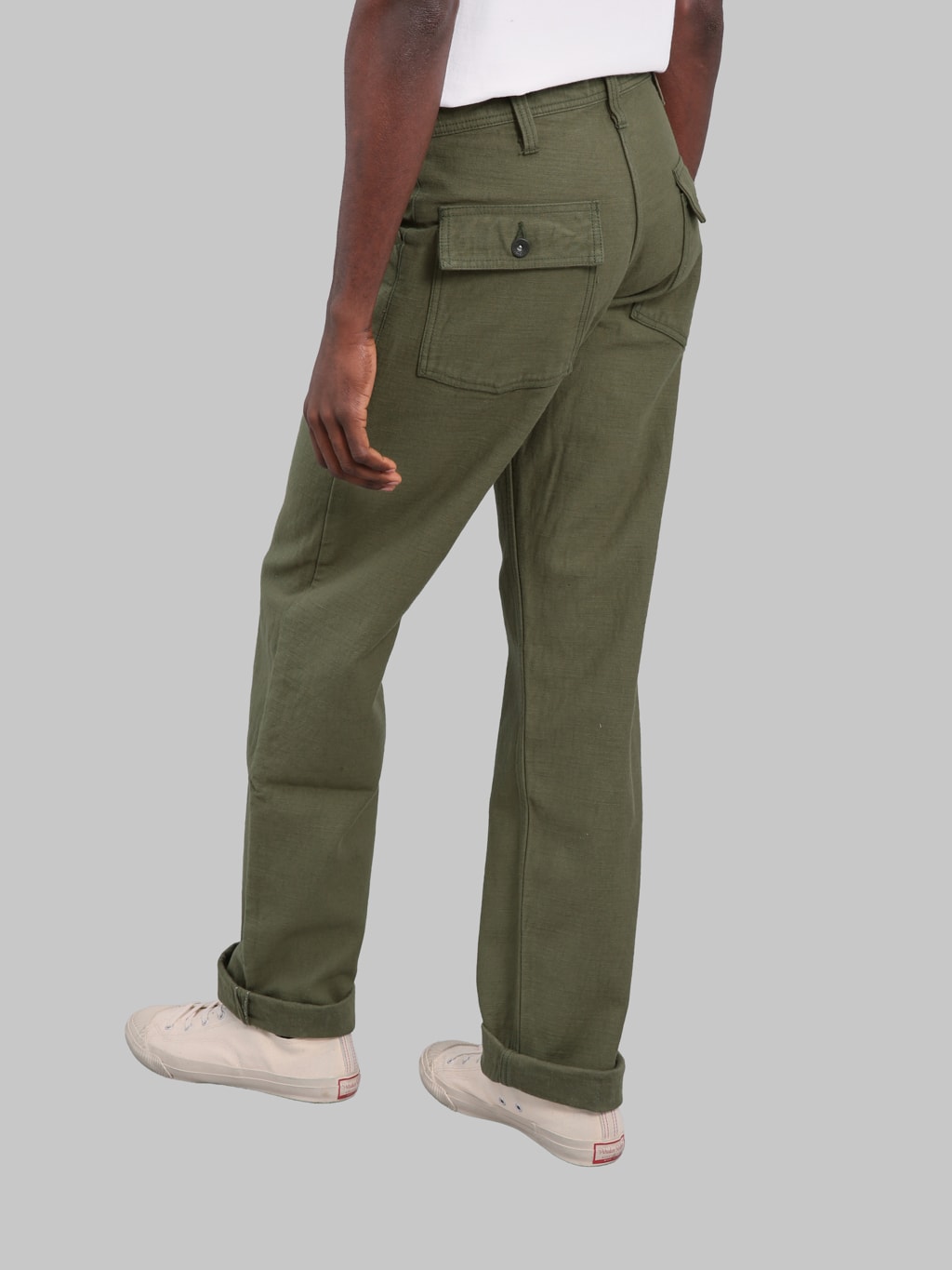 Samurai Jeans SJ52BP 15oz Heavy Weight Back Satin Baker Pants Olive - Redcast Heritage Co.