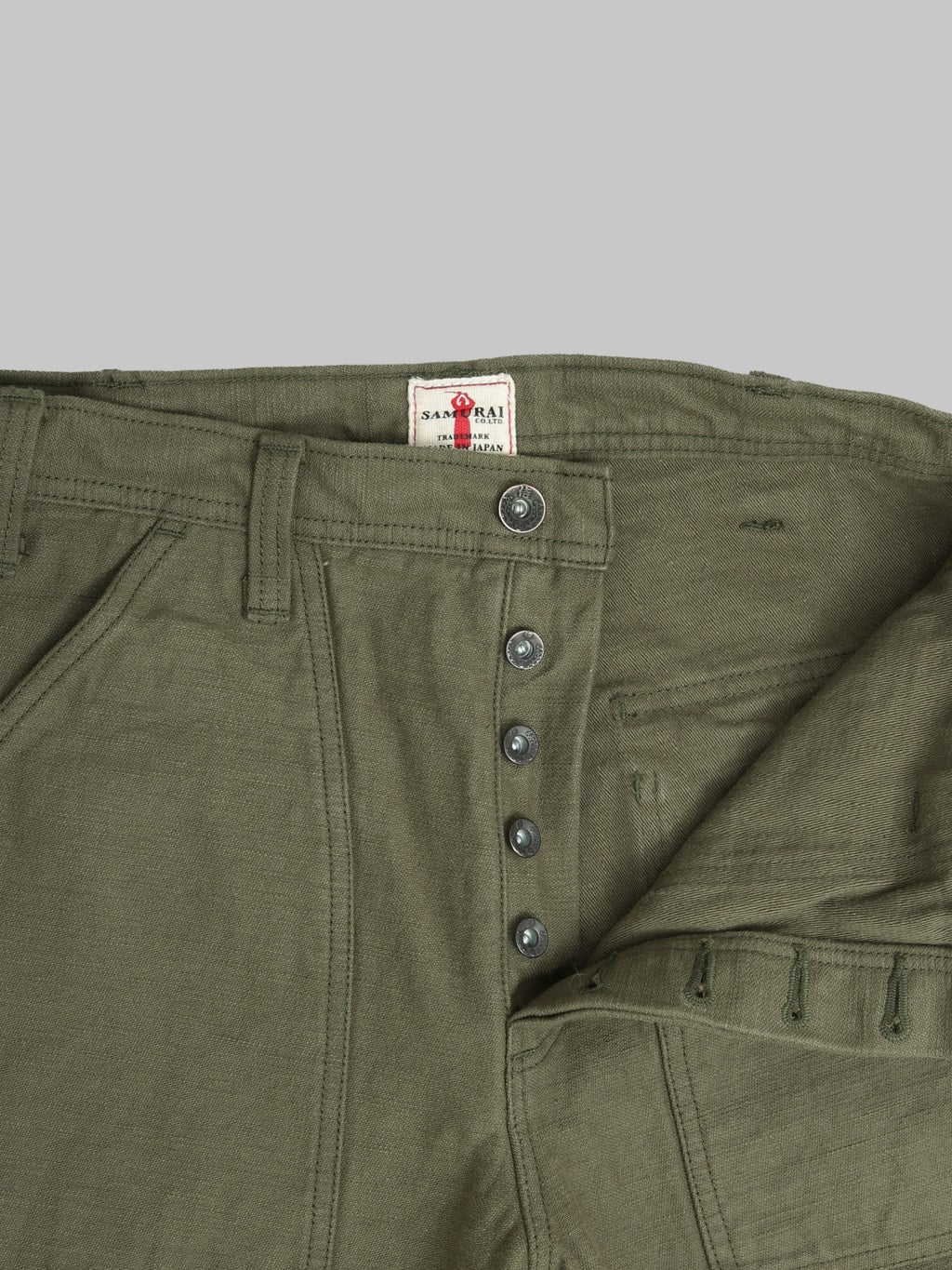 Samurai Jeans SJ52BP 15oz Heavy Weight Back Satin Baker Pants Olive - Redcast Heritage Co.