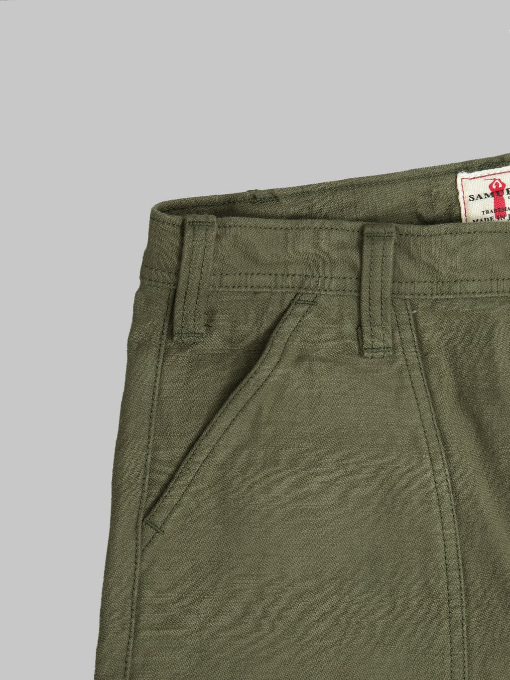 Samurai Jeans SJ52BP 15oz Heavy Weight Back Satin Baker Pants Olive - Redcast Heritage Co.