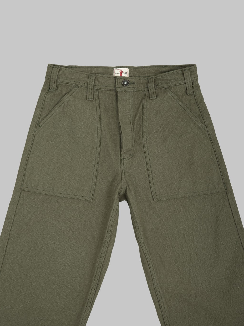 Samurai Jeans SJ52BP 15oz Heavy Weight Back Satin Baker Pants Olive - Redcast Heritage Co.