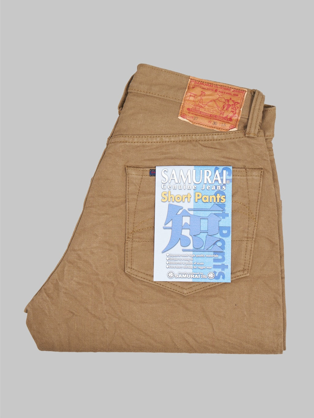 samurai jeans 15oz selvedge chino shorts khaki made in japan