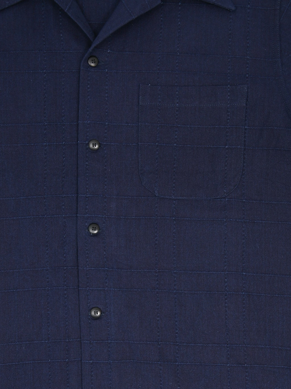 Samurai Jeans SOS26-ARS Indigo Sashiko Lattice Open Collar Shirt