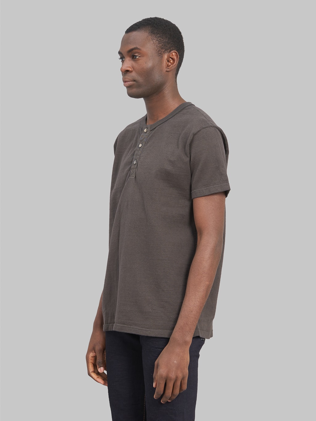 Samurai Jeans Japanese Cotton Henley t-shirt kuromame fit