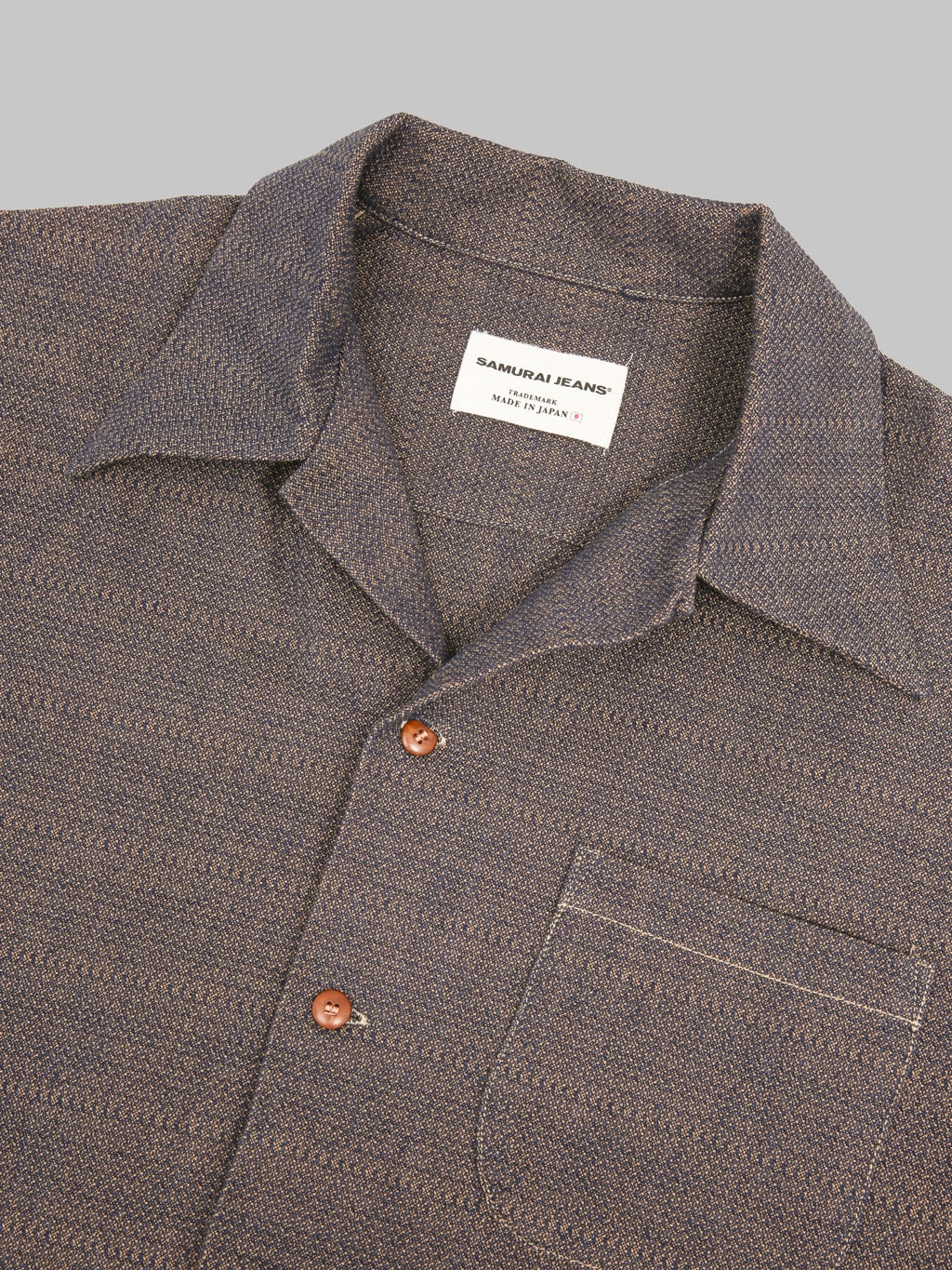 Samurai Jeans SOS26-KSK "Kanoko Aimadara" Open Collar Shirt Indigo Brown