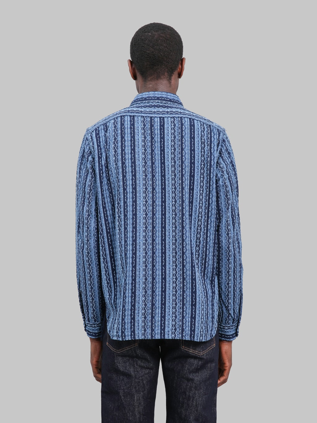 Samurai Jeans SSS25-SKSW Western Cut Natural Indigo Sahiko Stripe Shirt - Redcast Heritage Co.