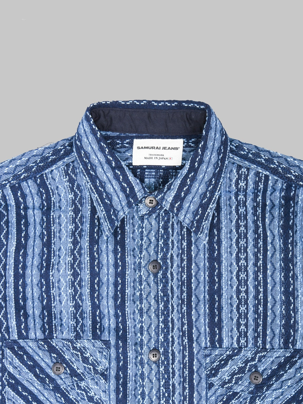 Samurai Jeans SSS25-SKSW Western Cut Natural Indigo Sahiko Stripe Shirt - Redcast Heritage Co.