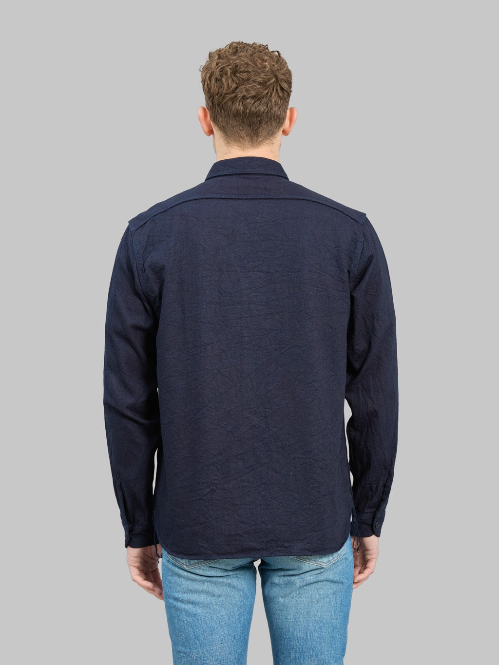 Samurai Jeans SSS25 01W Indigo Snake Jacquard Shirt back fit