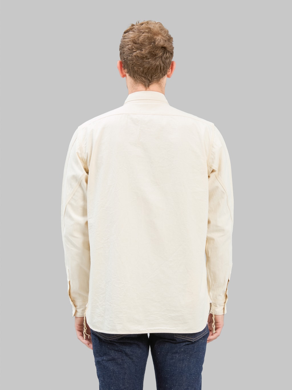 Samurai Jeans SJCBS25W Rain Selvedge Chambray Work Shirt Ecru back look