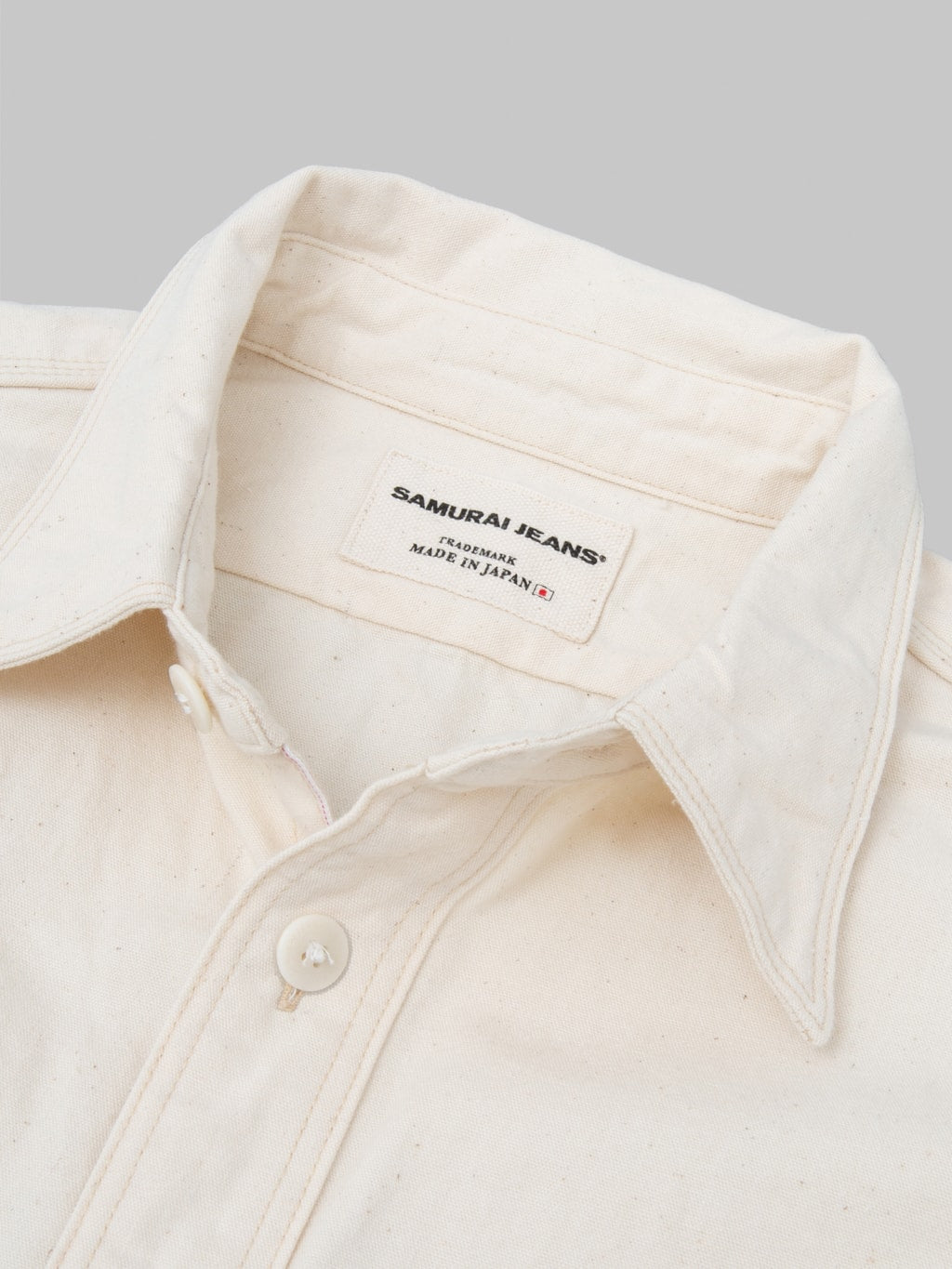 Samurai Jeans SJCBS25W Rain Selvedge Chambray Work Shirt Ecru closeup