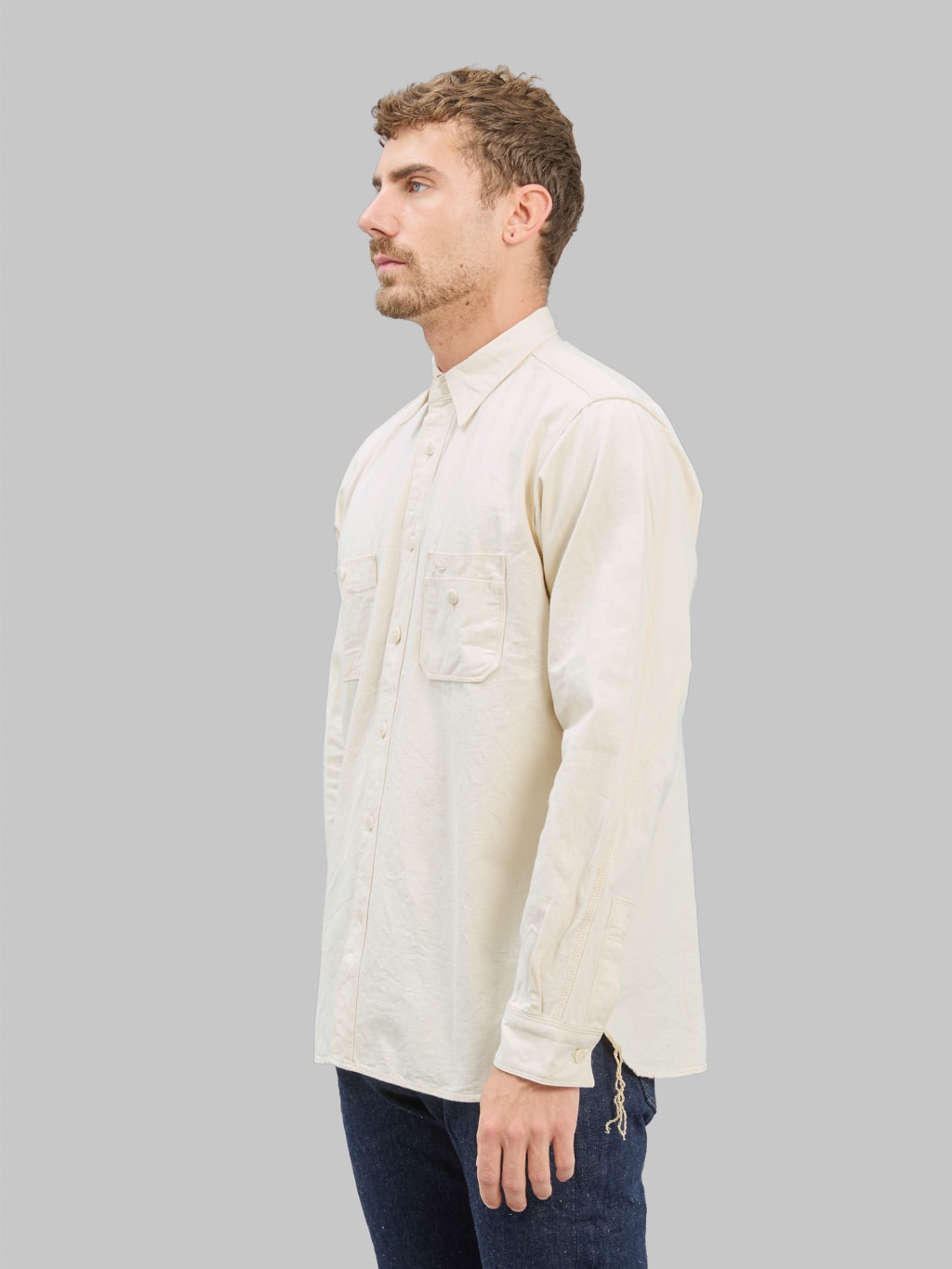 Samurai Jeans SJCBS25W Rain Selvedge Chambray Work Shirt Ecru side look