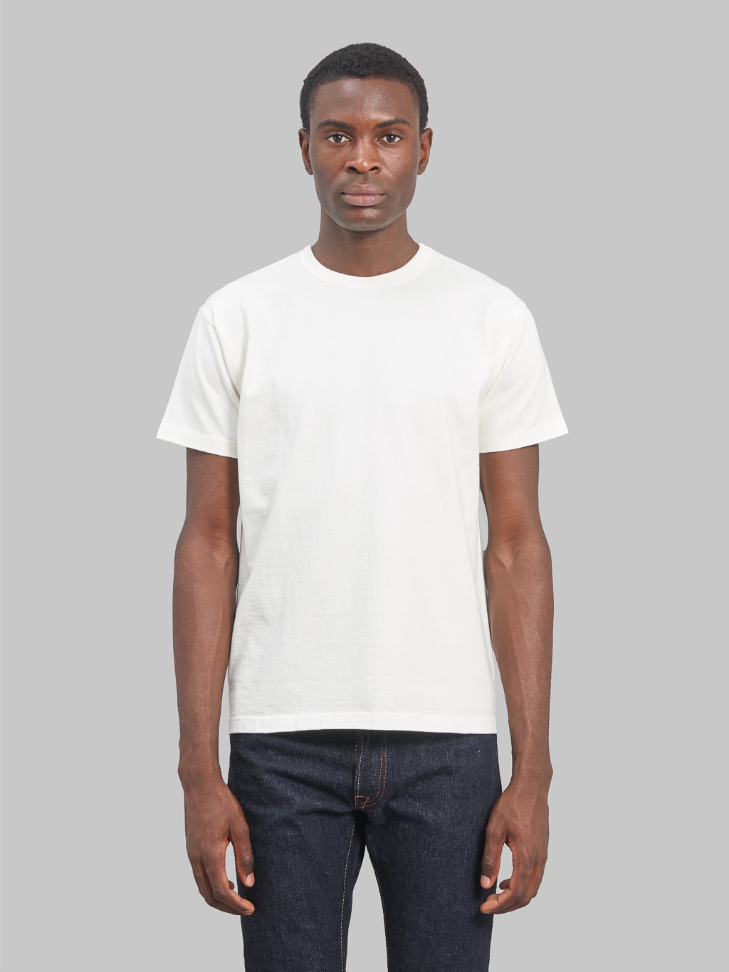 Samurai jeans solid plain heavyweight tshirt white model front fit