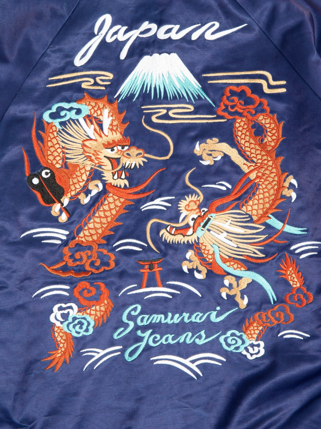 samurai jeans sukajan embroidered satin indigo souvenir jacket ribbing