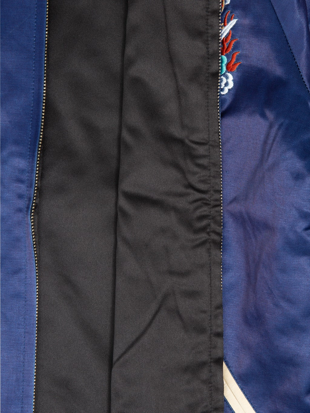 samurai jeans sukajan embroidered satin indigo souvenir jacket interior fabric